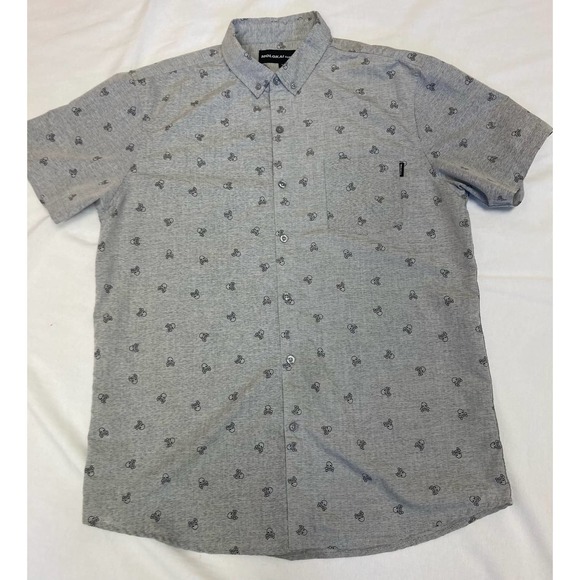 Molokai Surf‎ Company Men's Button Front Short Sleeve Shirt Size L Skulls Gray - Picture 1 of 7